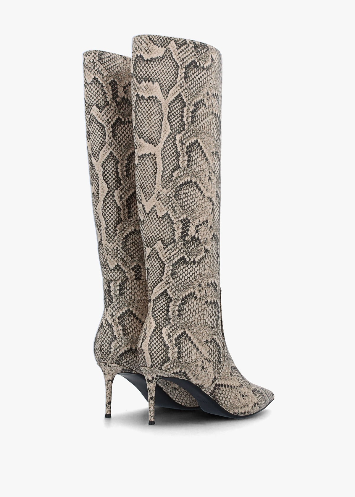 Saffia Beige Leather Reptile Slim Heel Knee Boots