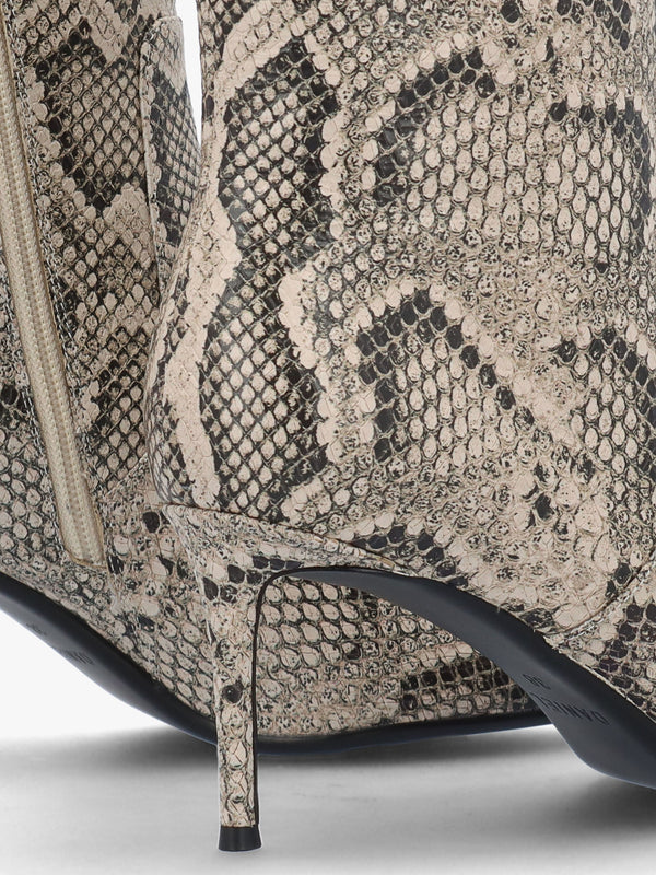 Saffia Beige Leather Reptile Slim Heel Knee Boots