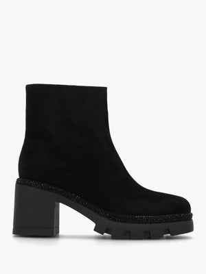 Ajewel Black Suede Embellished Block Heel Ankle Boots