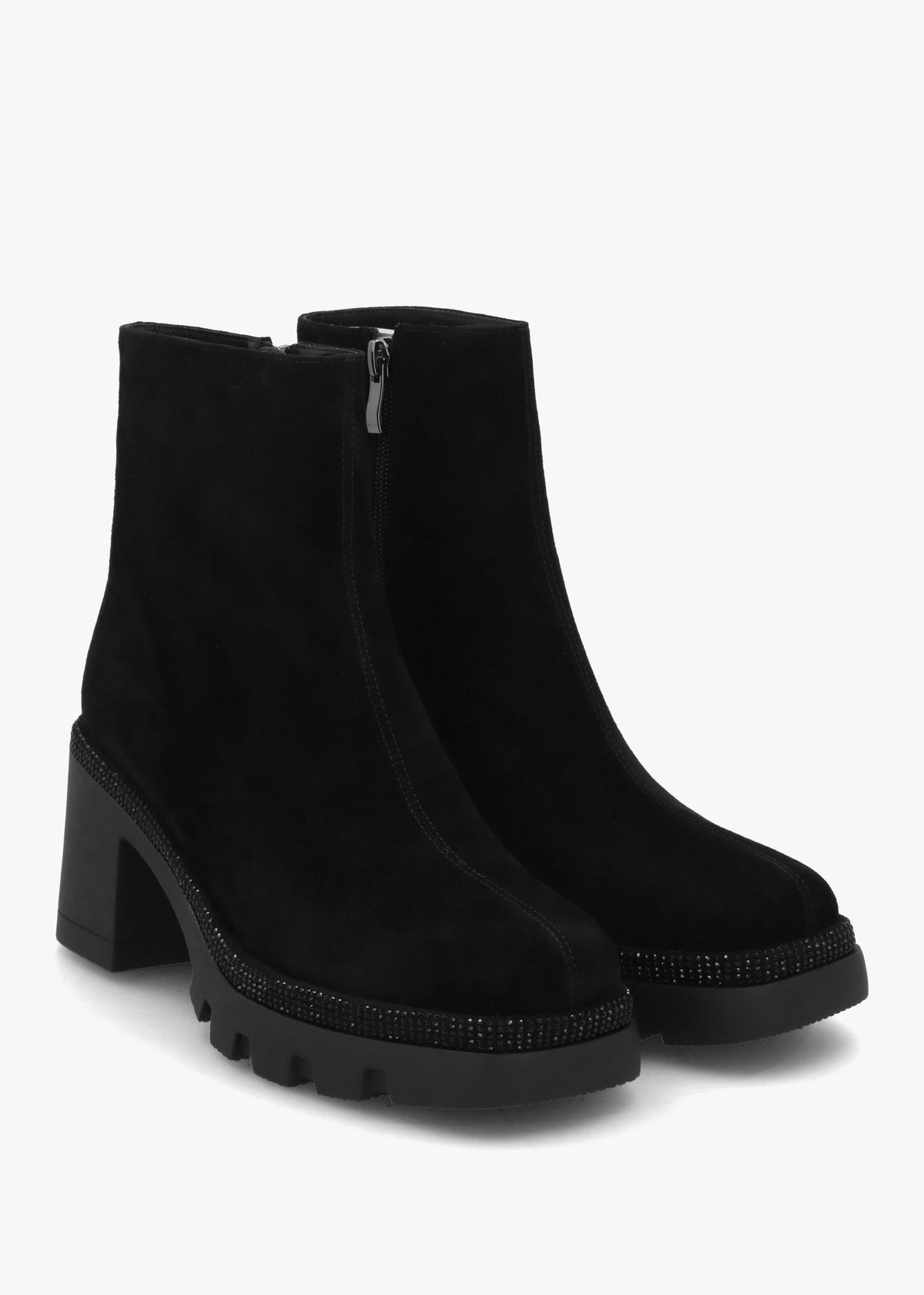 Ajewel Black Suede Embellished Block Heel Ankle Boots
