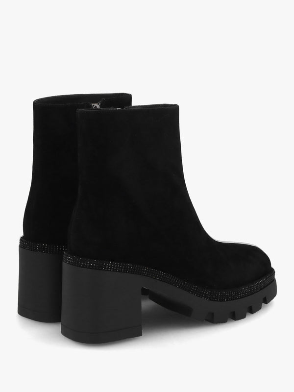 Ajewel Black Suede Embellished Block Heel Ankle Boots