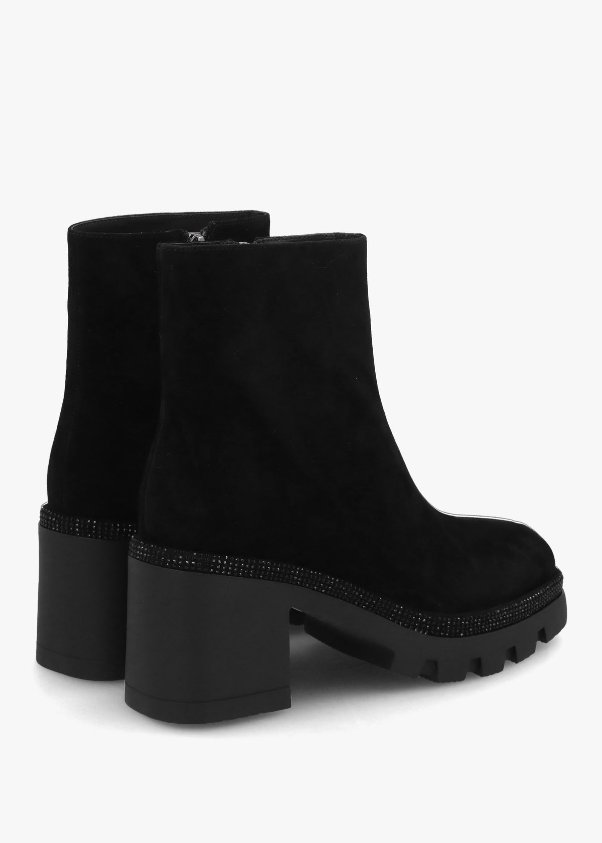 Ajewel Black Suede Embellished Block Heel Ankle Boots