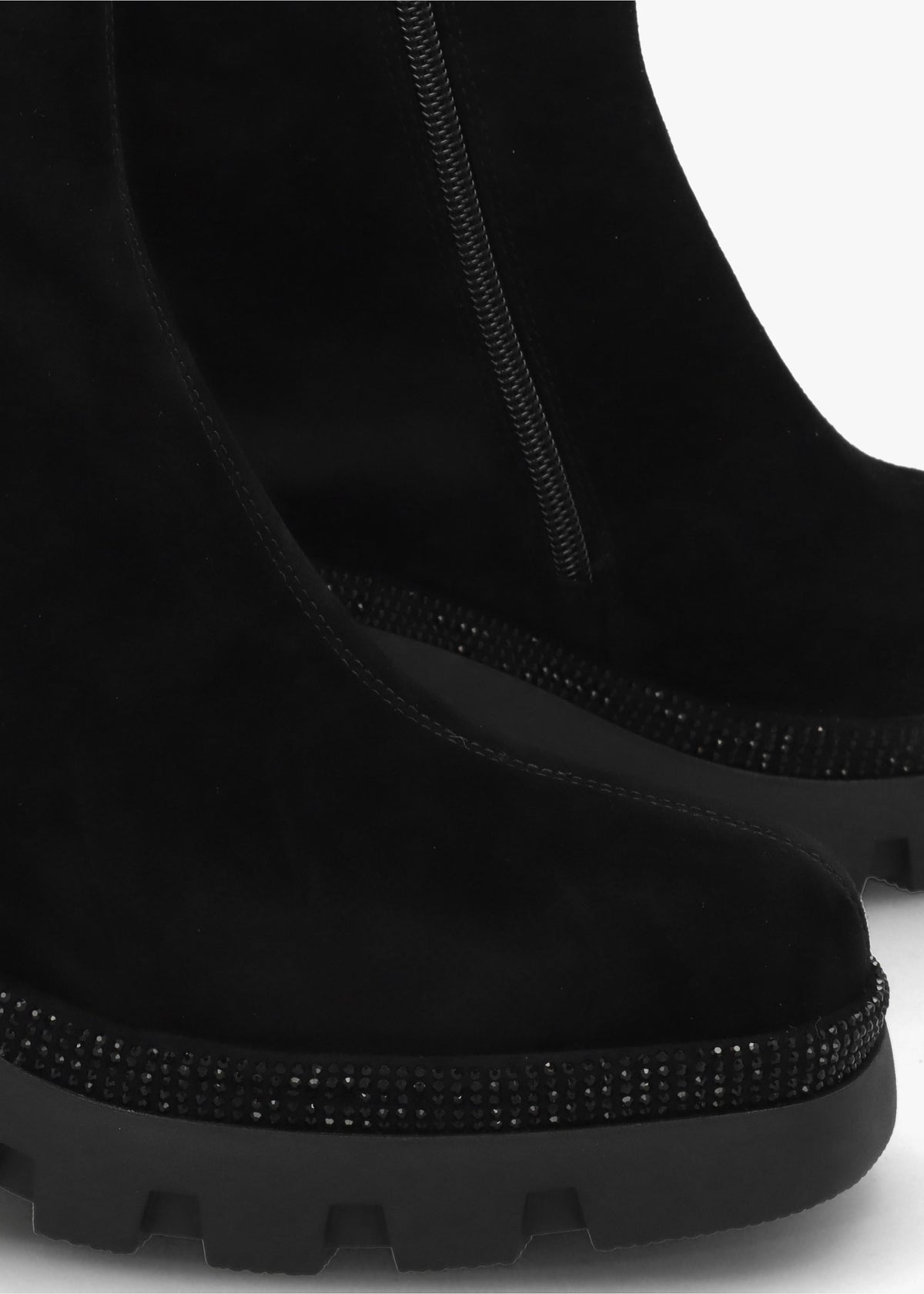 Ajewel Black Suede Embellished Block Heel Ankle Boots
