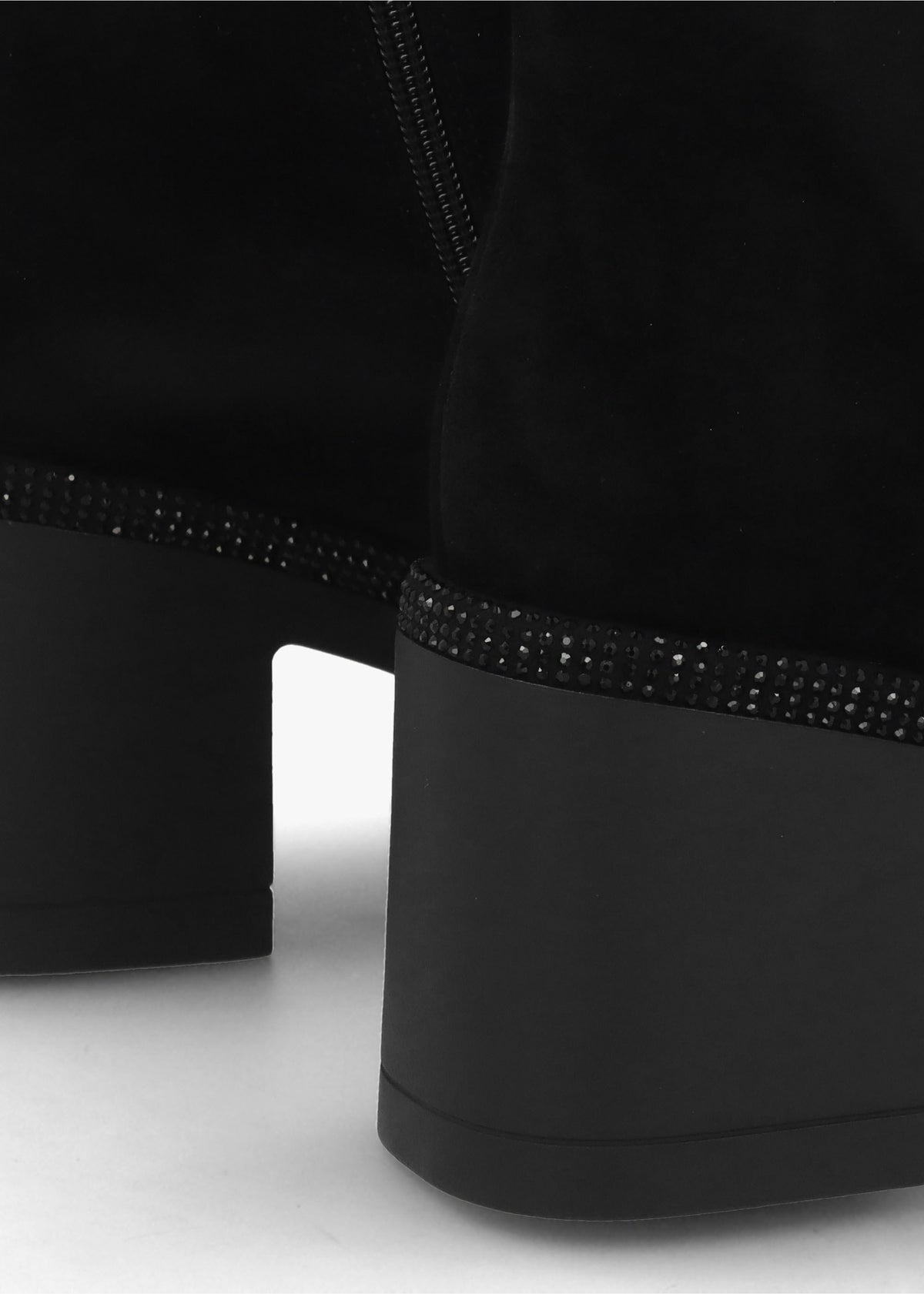 Ajewel Black Suede Embellished Block Heel Ankle Boots