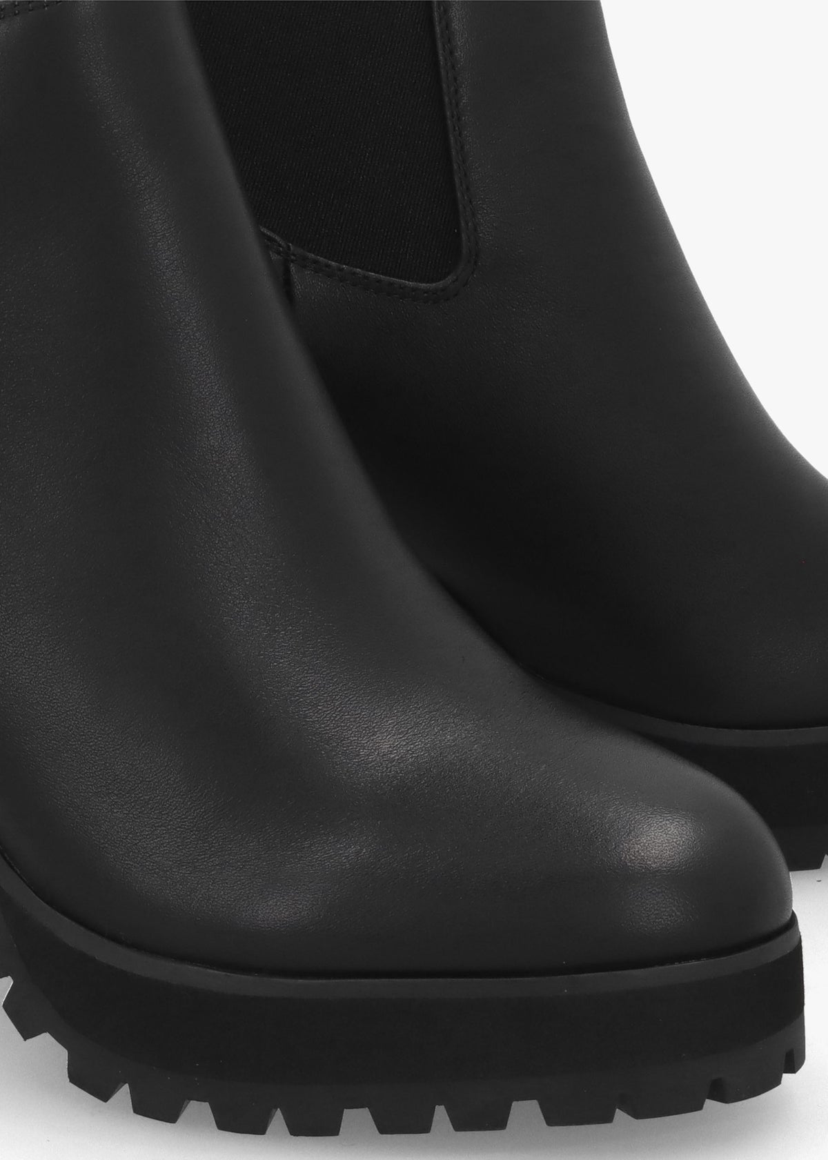 Shlock Black Leather Low Cut Platform Block Heel Ankle Boots