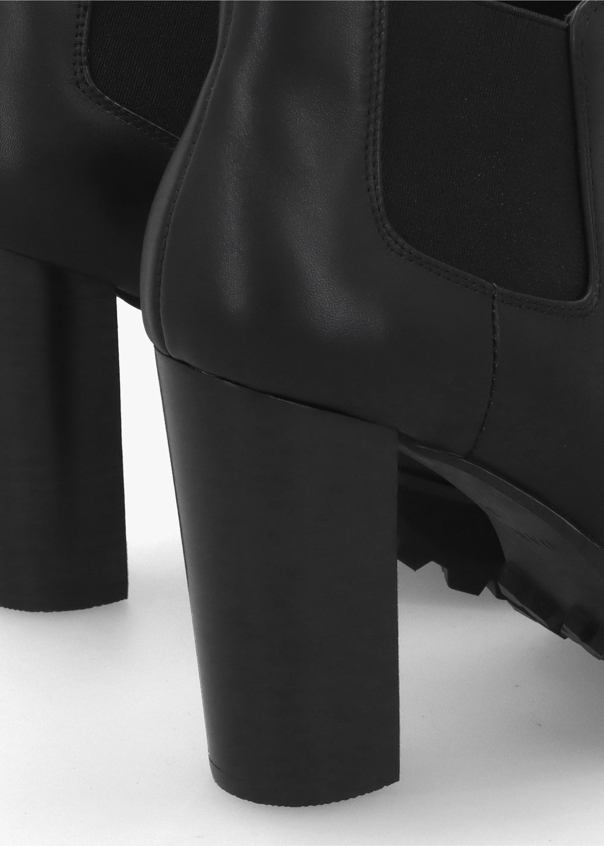 Shlock Black Leather Low Cut Platform Block Heel Ankle Boots