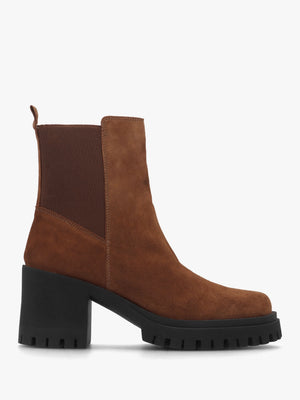 Luxor Tan Suede Block Heel Chelsea Boots