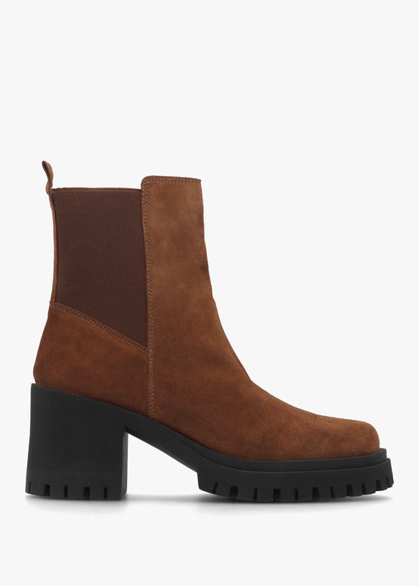 Luxor Tan Suede Block Heel Chelsea Boots