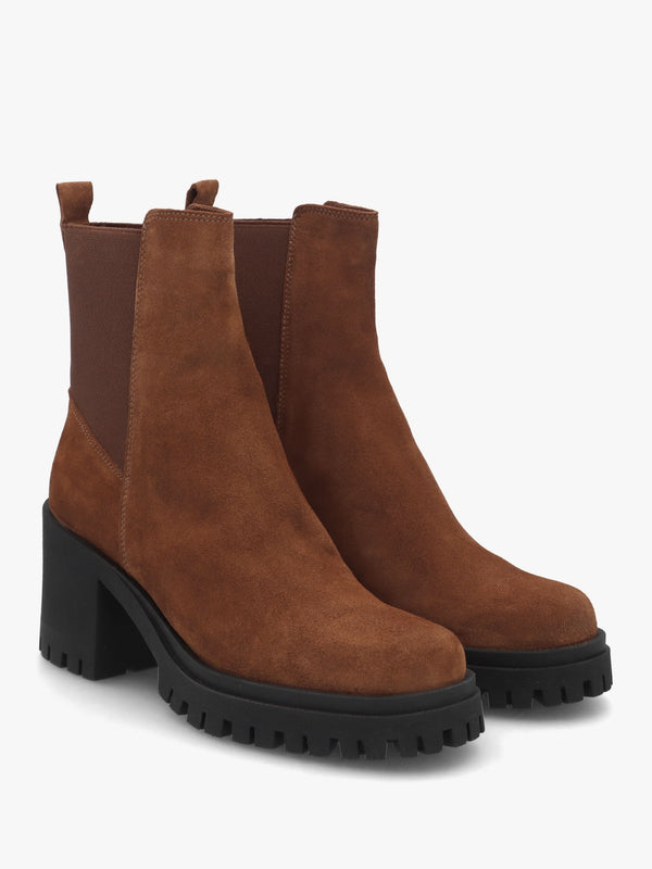 Luxor Tan Suede Block Heel Chelsea Boots