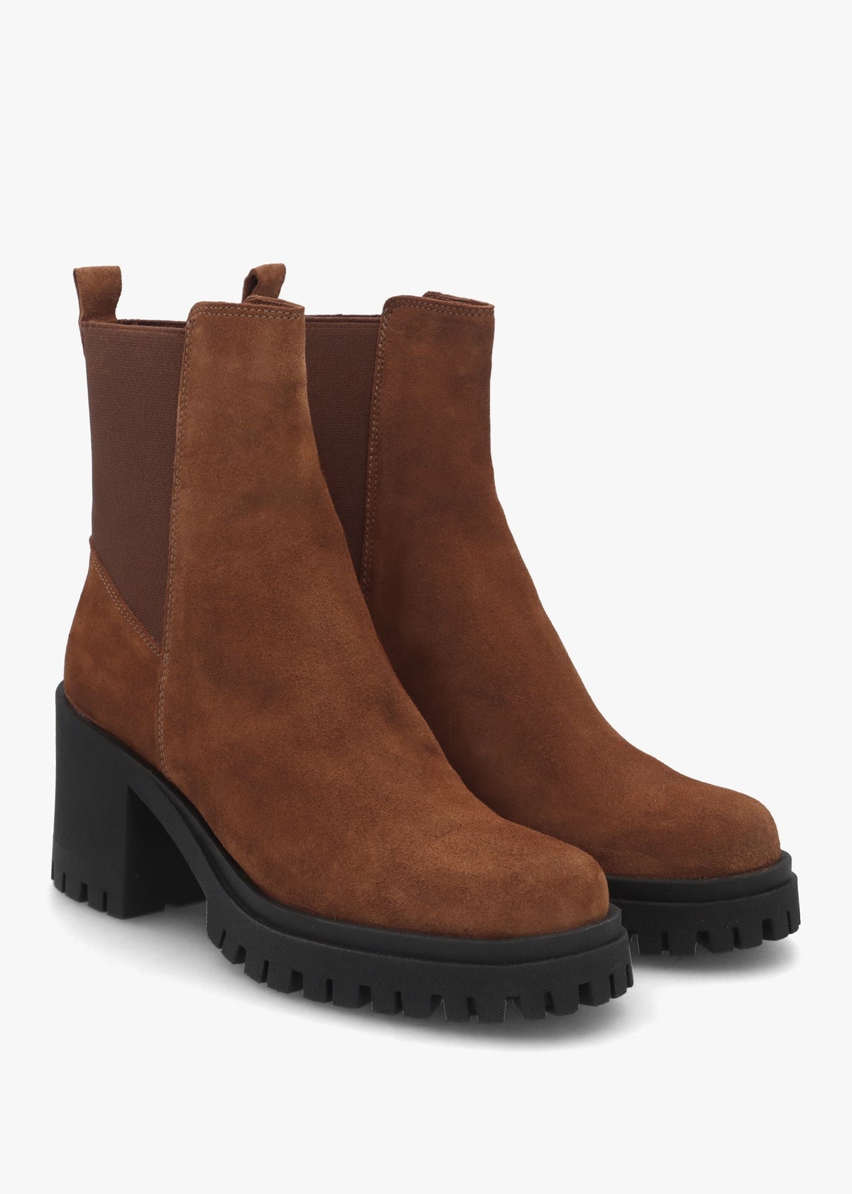 Luxor Tan Suede Block Heel Chelsea Boots