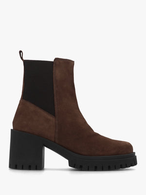 Luxor Brown Suede Block Heel Chelsea Boots