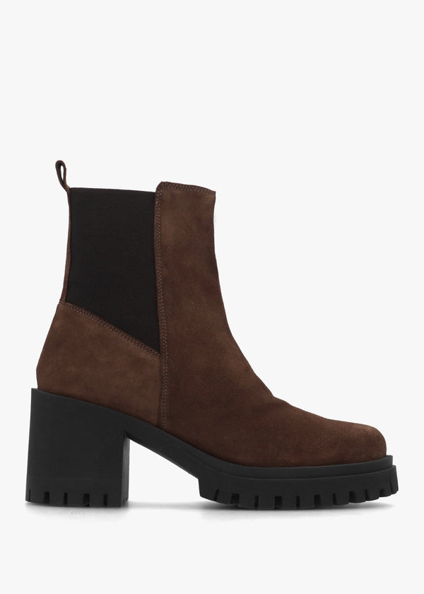 Luxor Brown Suede Block Heel Chelsea Boots