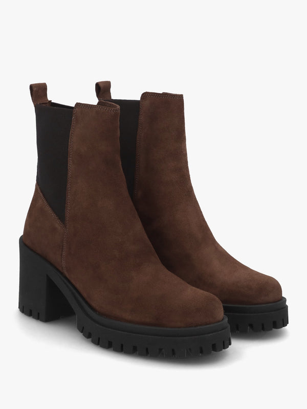 Luxor Brown Suede Block Heel Chelsea Boots