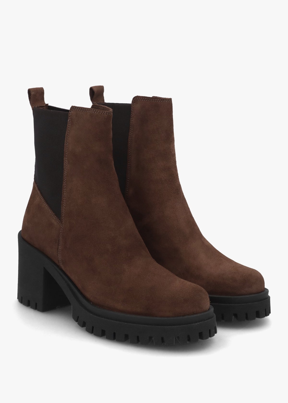 Luxor Brown Suede Block Heel Chelsea Boots