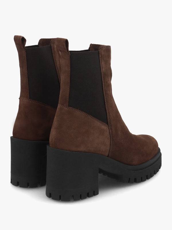 Luxor Brown Suede Block Heel Chelsea Boots