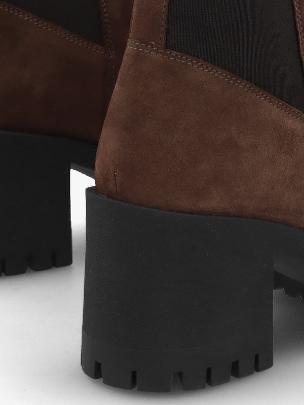 Luxor Brown Suede Block Heel Chelsea Boots