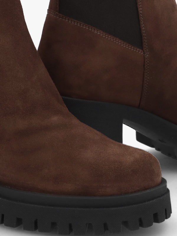 Luxor Brown Suede Block Heel Chelsea Boots