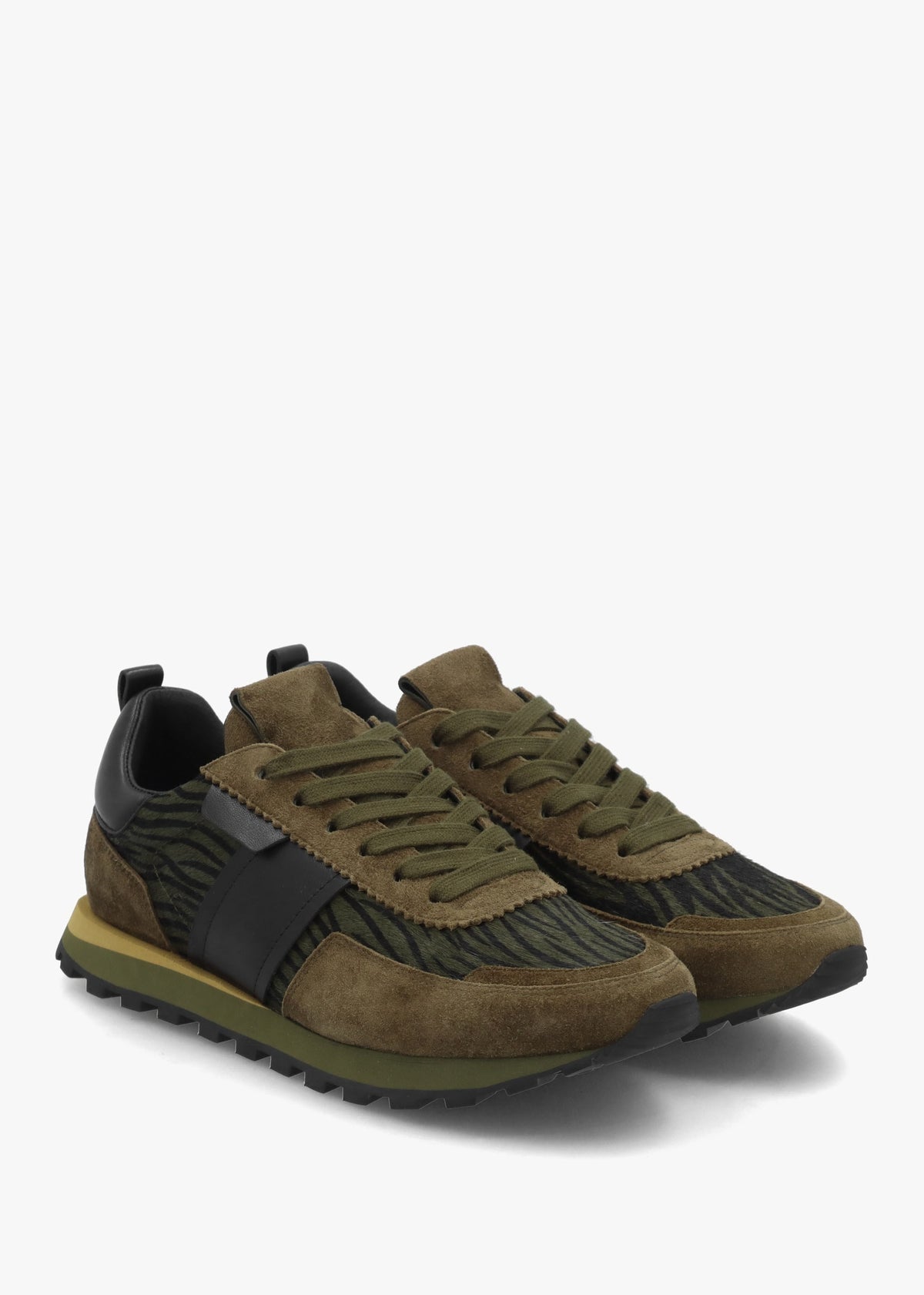 Aimie Green Suede & Pony Hair Runner Trainers