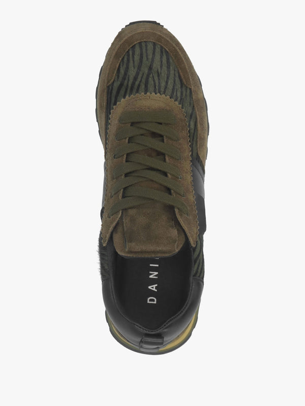 Aimie Green Suede & Pony Hair Runner Trainers