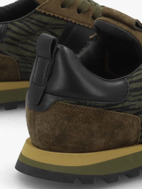 Aimie Green Suede & Pony Hair Runner Trainers