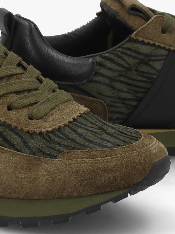 Aimie Green Suede & Pony Hair Runner Trainers