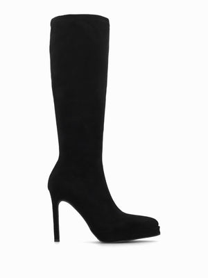 Rinny Black Suedette Platform Heeled Knee Boots