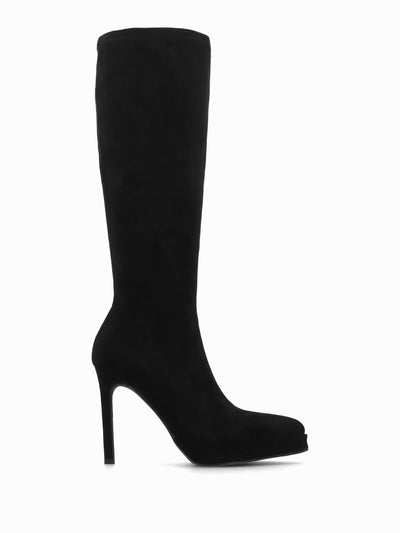 Rinny Black Suedette Platform Heeled Knee Boots