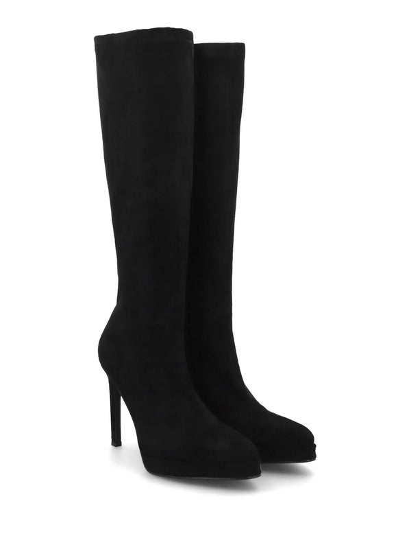 Rinny Black Suedette Platform Heeled Knee Boots