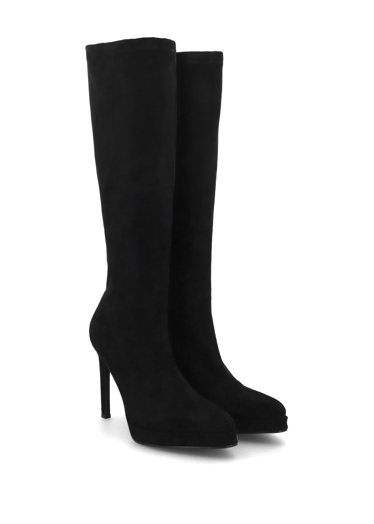 Rinny Black Suedette Platform Heeled Knee Boots