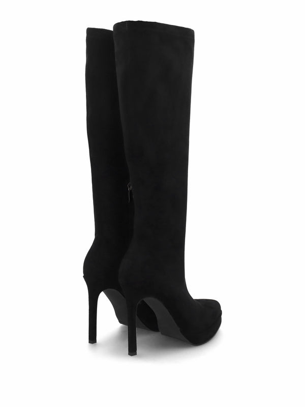 Rinny Black Suedette Platform Heeled Knee Boots