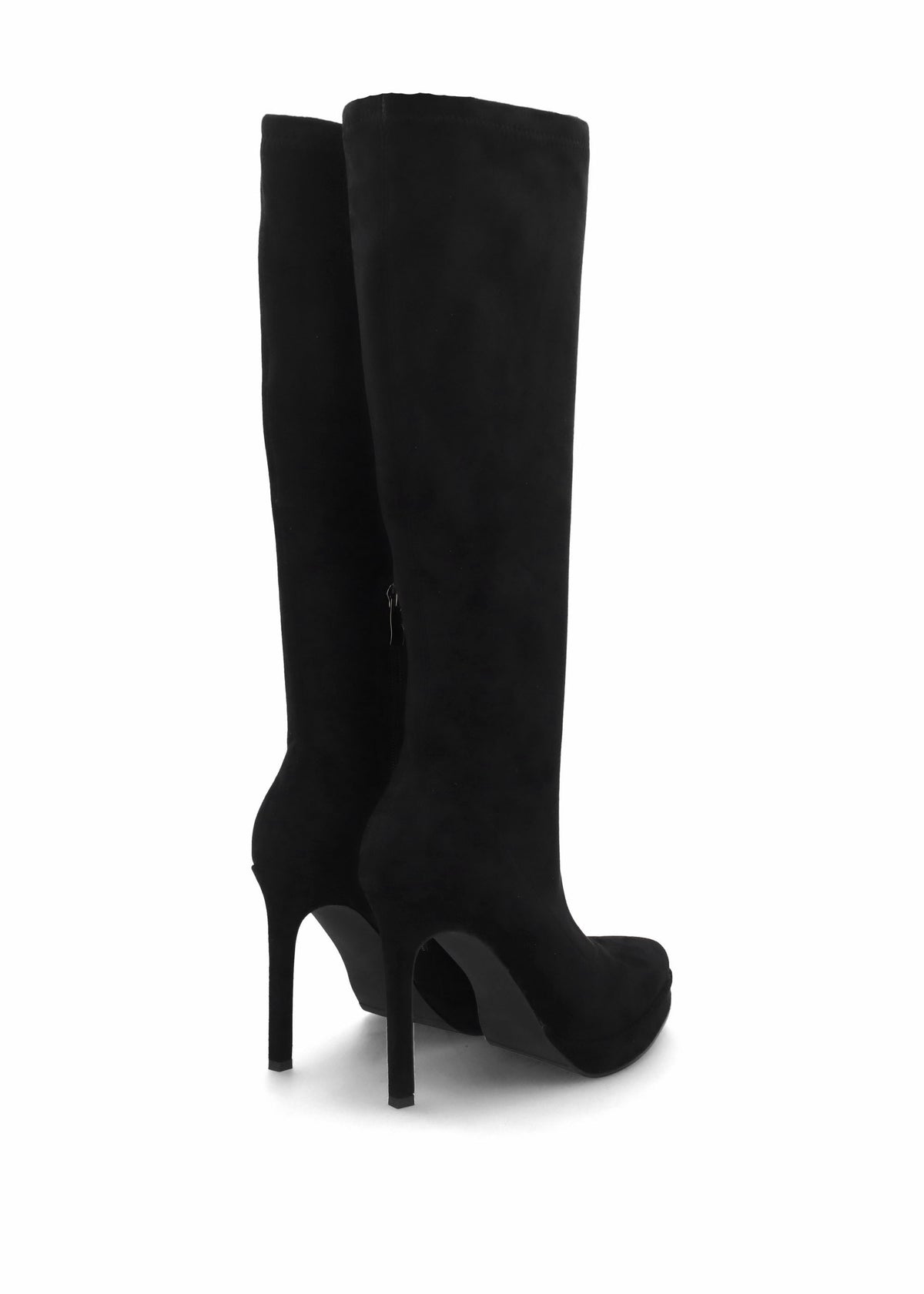 Rinny Black Suedette Platform Heeled Knee Boots
