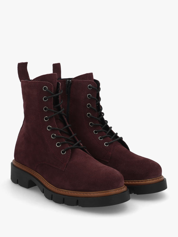 Lissy Burgundy Suede Lace Up Ankle Boots