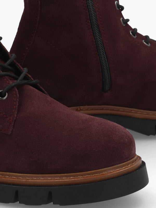Lissy Burgundy Suede Lace Up Ankle Boots