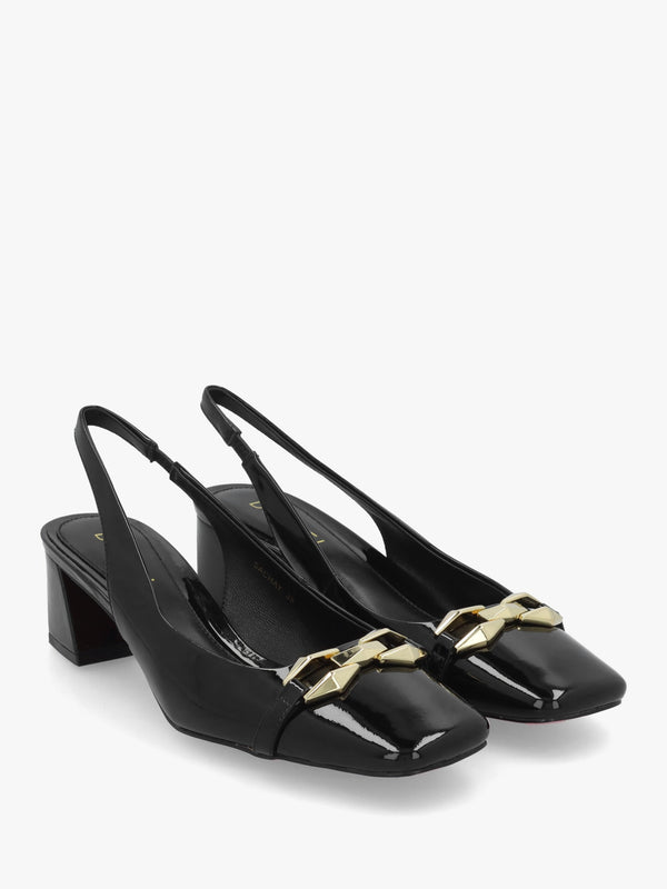 Sachay Black Patent Leather Sling Back Court Shoes