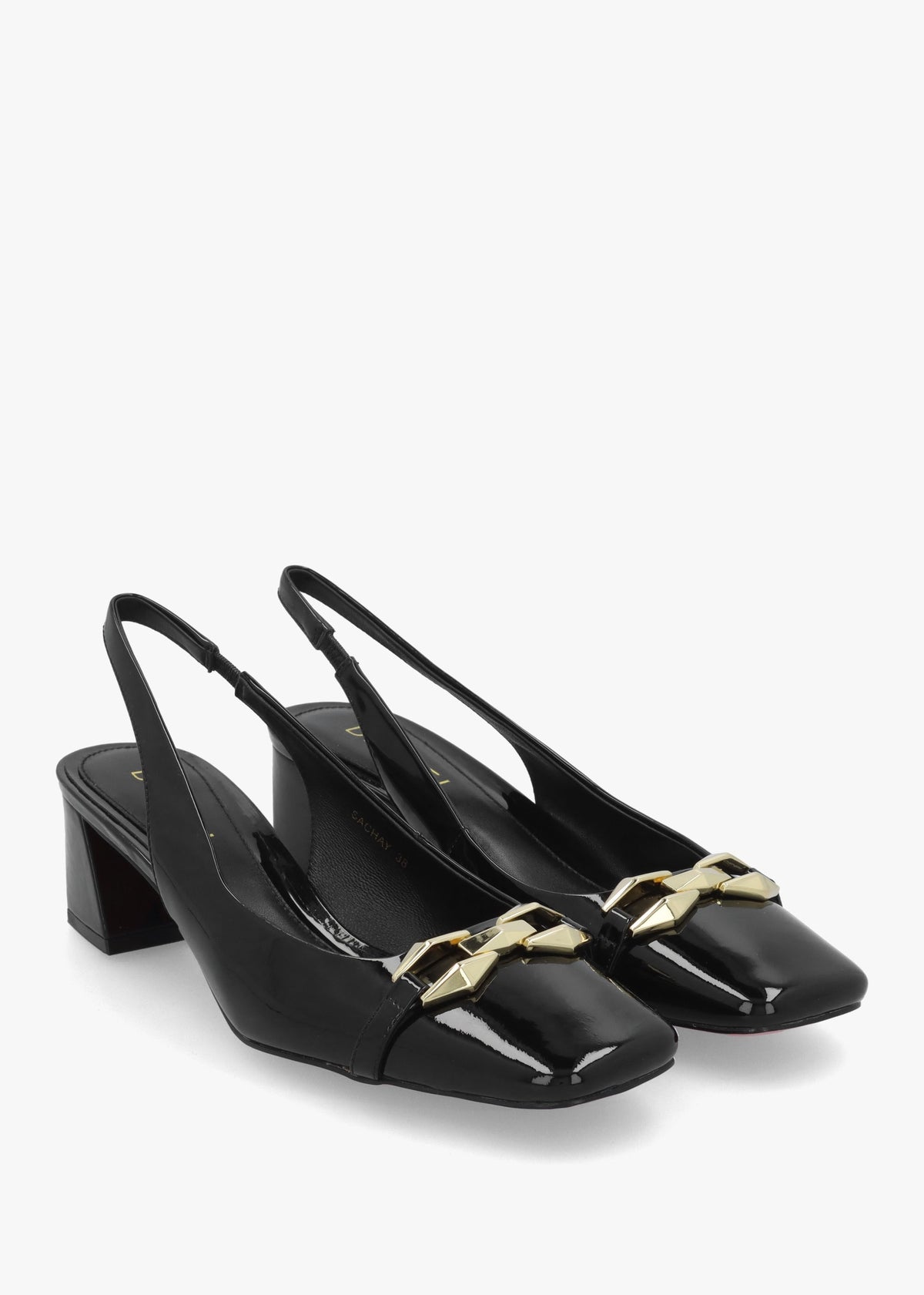 Sachay Black Patent Leather Sling Back Court Shoes