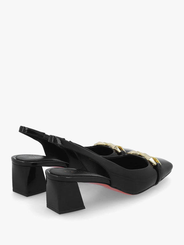 Sachay Black Patent Leather Sling Back Court Shoes