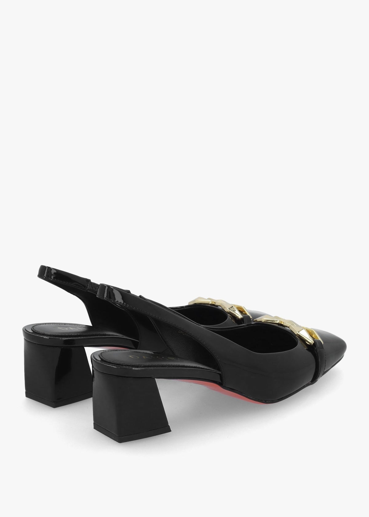 Sachay Black Patent Leather Sling Back Court Shoes