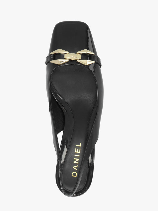 Sachay Black Patent Leather Sling Back Court Shoes