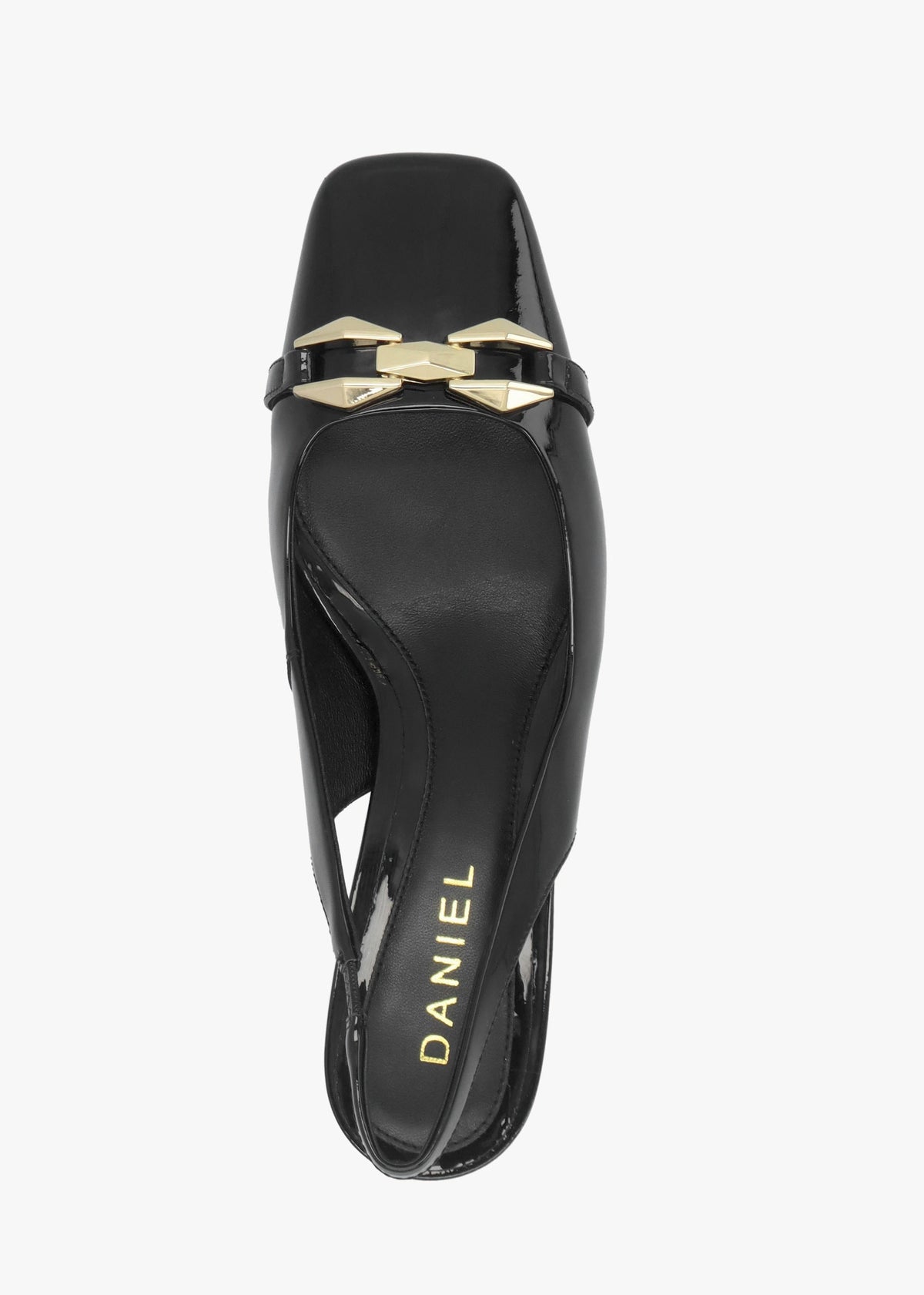 Sachay Black Patent Leather Sling Back Court Shoes