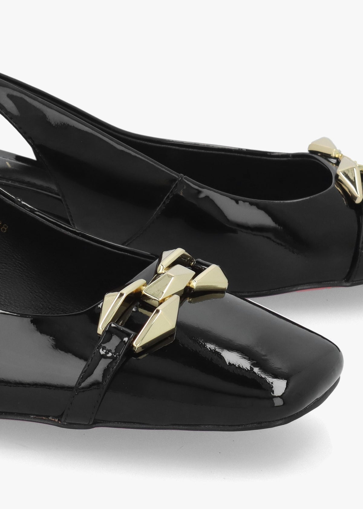 Sachay Black Patent Leather Sling Back Court Shoes