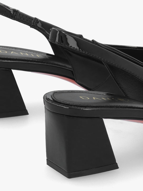 Sachay Black Patent Leather Sling Back Court Shoes