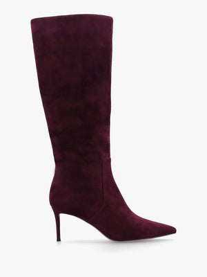 Saffia Burgundy Suede Slim Heel Knee Boots