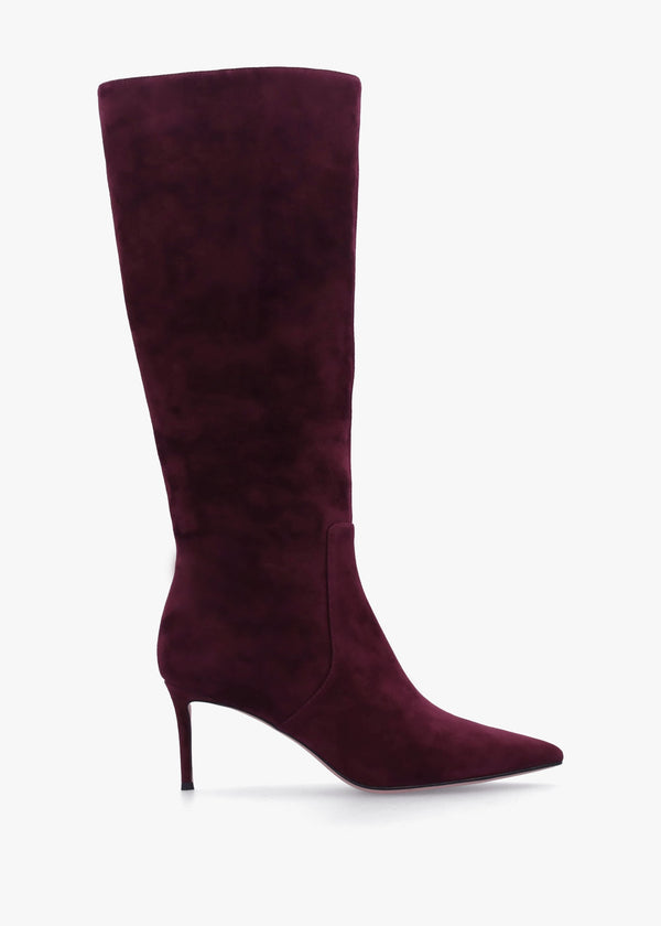 Saffia Burgundy Suede Slim Heel Knee Boots
