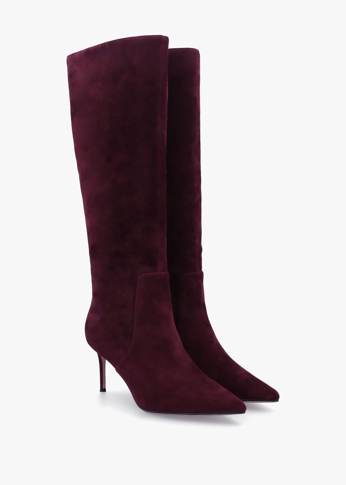 Saffia Burgundy Suede Slim Heel Knee Boots