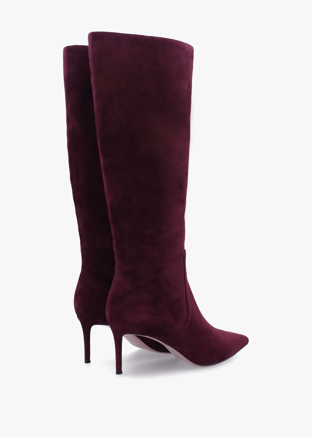 Saffia Burgundy Suede Slim Heel Knee Boots