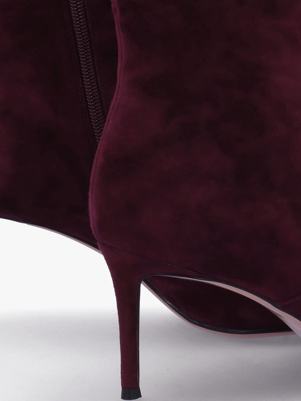 Saffia Burgundy Suede Slim Heel Knee Boots