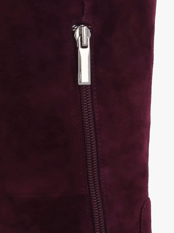 Saffia Burgundy Suede Slim Heel Knee Boots