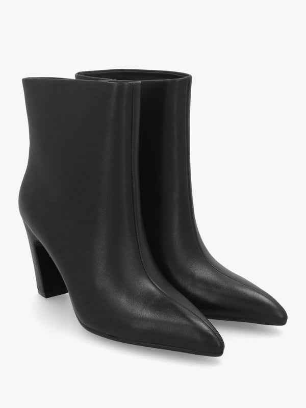 Suzie Black Leather Curved Heel Ankle Boots