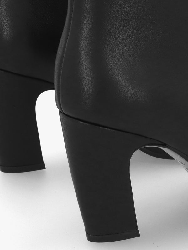 Suzie Black Leather Curved Heel Ankle Boots