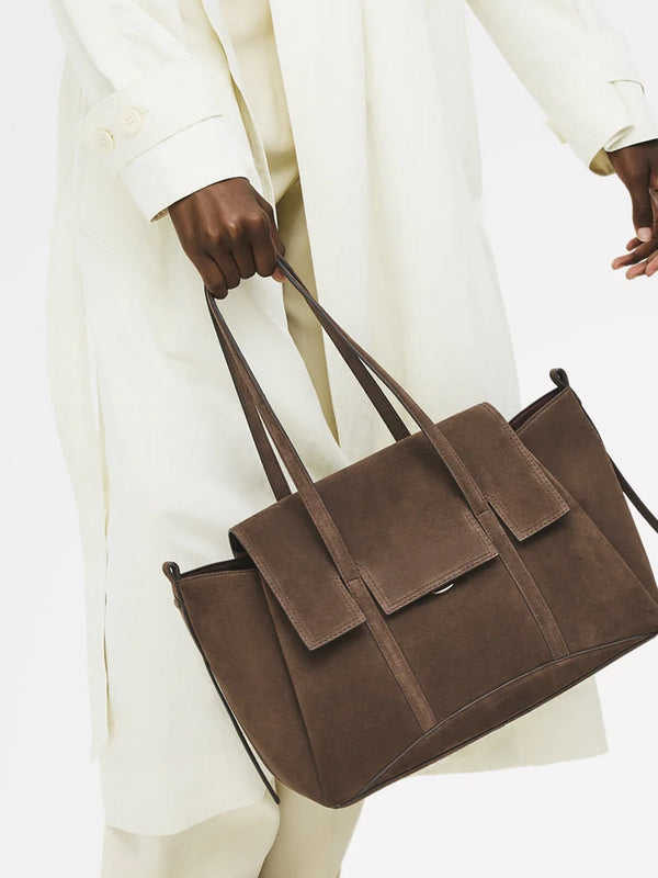 Large The Chancery Flapover Coffee Suede Shoulder Bag